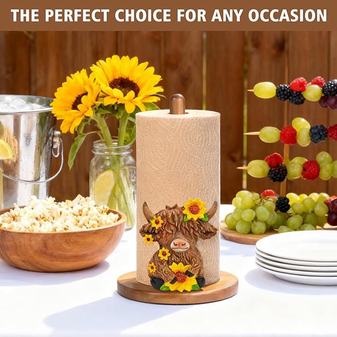 Highland Cow Kitchen & Bathroom Decor, Gifts for Women, 3D Kitchen Countertop Decor, Cute Paper Towel Holder for Home Indoor Table Accessories, Housewarming Gift