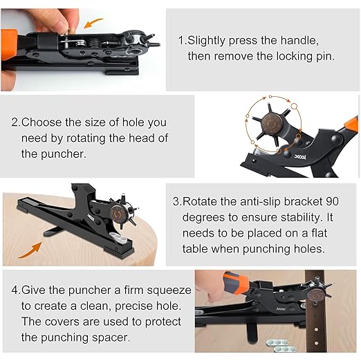 XOOL Revolving Punch Plier Kit, Leather Hole Punch Set for Belts, Watch Bands, Straps, Dog Collars, Saddles, Shoes, Fabric, DIY Home or Craft Projects, Heavy Duty Rotary Puncher, Multi Hole Sizes Make
