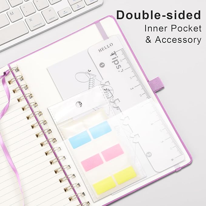 RETTACY Lined Journal Notebook, 140 Numbered Pages, A5 Medium Size (5.7'' x 8.3''), for Men & Women, Journaling, Writing, Work & Office, Spiral-bound, Hardcover, 100 GSM Thick Paper (Lilac)