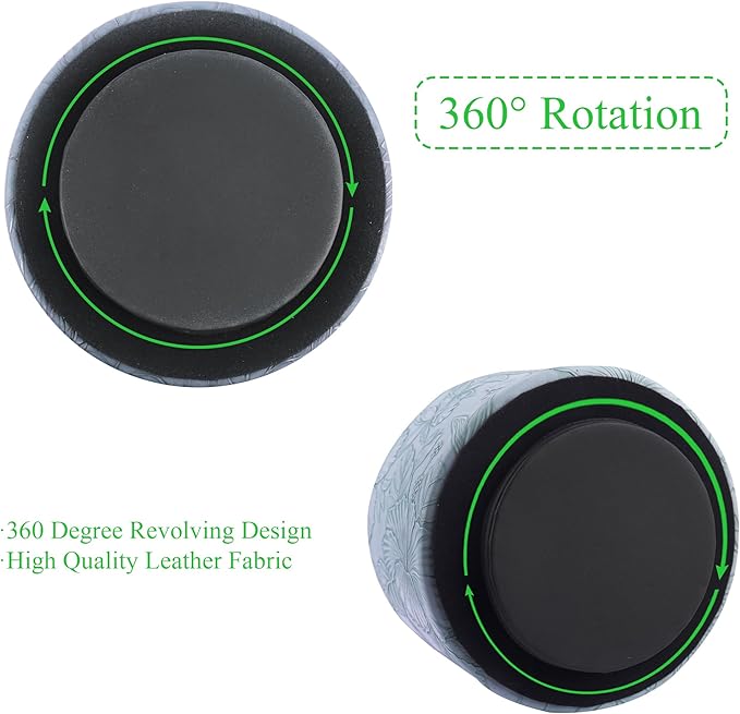 Hennaja Round Leather Art Supply Organizer,Remote Control Holder,360 Degree Spinning,Multi-Functional Pencil Holder,4 Compartments Desktop Stationary Organizer(1-Carved Light Blue)