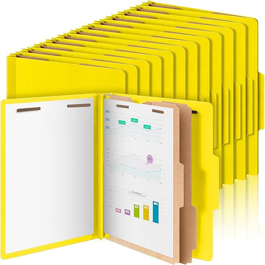 36 Pcs Classification Folders Letter Size, 2 Divider Pressboard File Folders with 3. 5 Inch Expansion, 2 Prongs Fastener, Heavy Duty Office File Organizers for Teachers, Medical (Yellow)