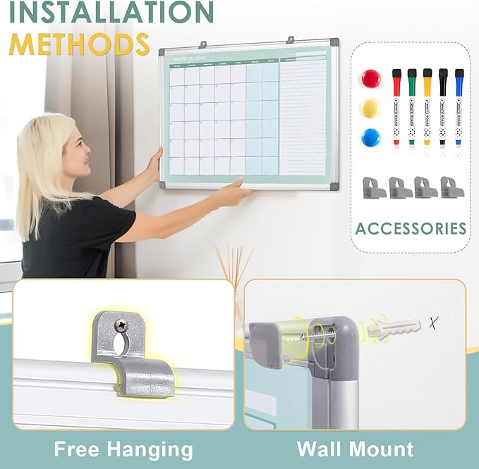 MAKELLO Dry Erase Calendar for Wall, Large White Board Calendar with Next Month for Office, Family, Kitchen and Bedroom, 36x24 inches