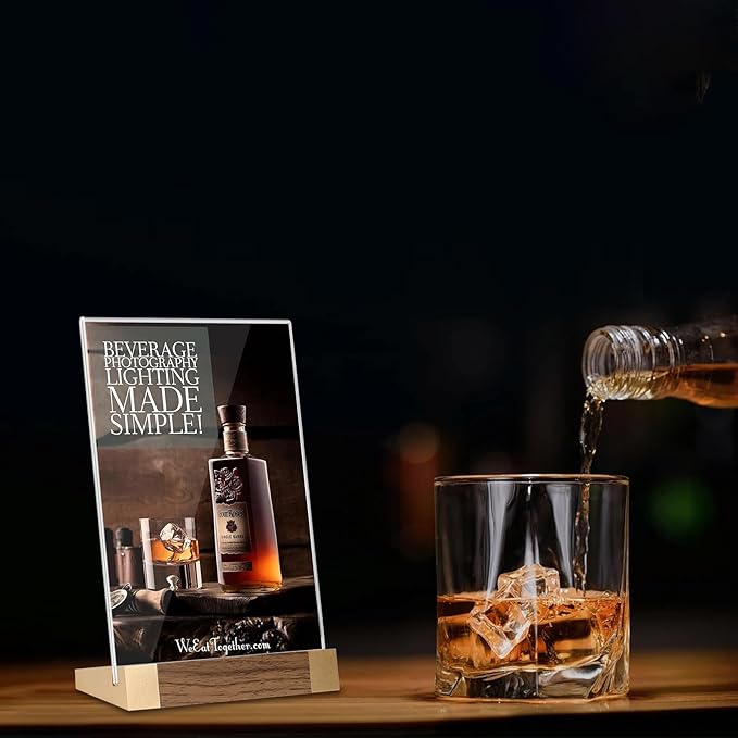 Acrylic Mini Sign Holder 4x6 Inch with Wood-Color Base, Acrylic Tabletop Display Sign Frame Vertical Clear for Store/Coffee Shop/Restaurant Menu Hotel/Office Display Holder, 2 Pack L Shape