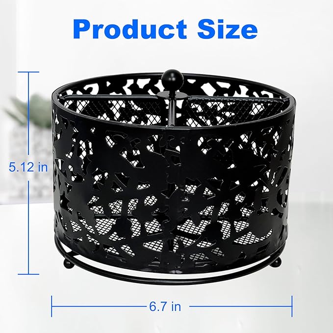 360 Degree Rotate Pen Holder for Desk Mesh Desk Pen Organizer Pencil Holder Large Capacity Accessories & Workspace Organizers for School,Home (Black bird lace pattern, No hook)
