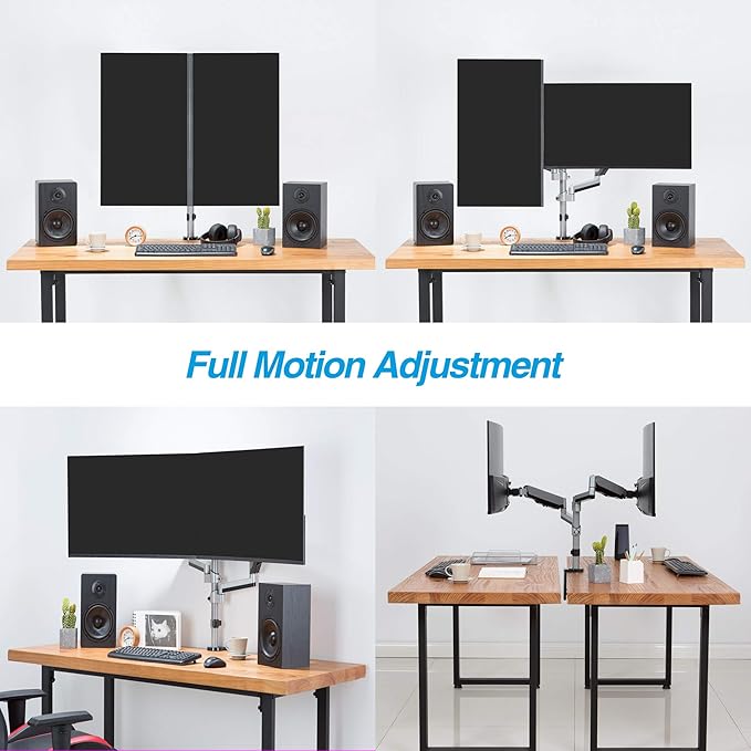 AVLT Dual 13"-27" Stacked Monitor Arm Desk Mount - Fits Two Flat/Curved Monitors, Full Motion Height Swivel Tilt Rotation Adjustable - VESA/C-Clamp/Grommet/Cable Management