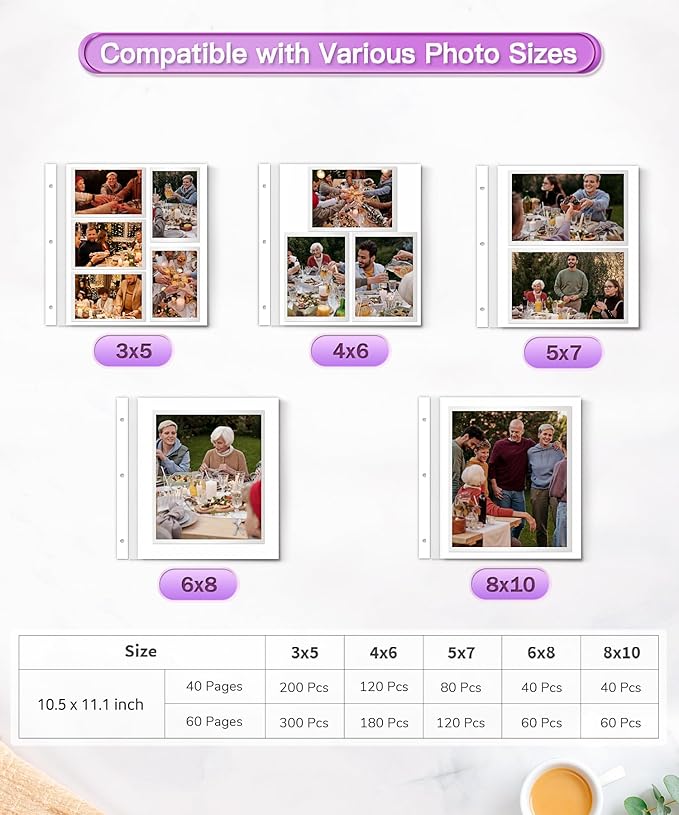 Popotop Photo Album Self Adhesive Scrapbook Album for 4x6 5x7 8x10 Pictures DIY Photo Book as Scrapbooking Supplies Kits, Birthday Gifts for Women Mom Wedding Baby Family Travel