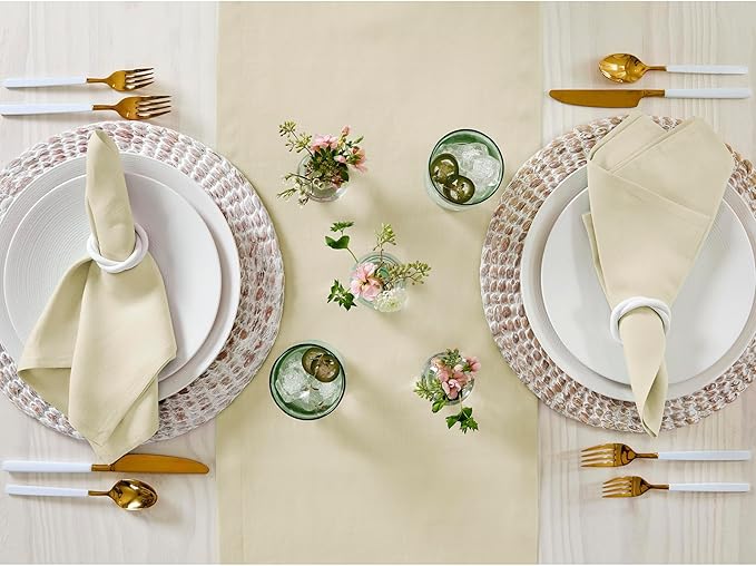 Solino Home Linen Birch Table Runner 60 Inches - 100% Pure Linen Short Table Runner 14 x 60 Inch Ideal for Dresser and Coffee Tables - Fall, Autumn, Thanksgiving - Fete