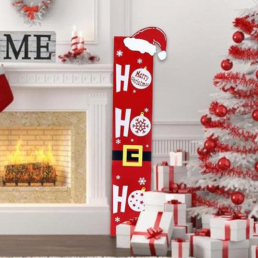 HOMCDALY Christmas Welcome Sign for Front Porch, Wooden Santa HO HO HO Sign for Front Door, Outdoor Welcome Sign, Farmhouse Christmas Decorations Porch Décor(47in)