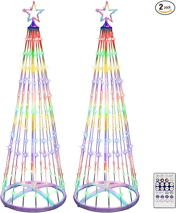 2 Pack 4FT Christmas LED Cone Tree Lights 24 Modes Color Changing with Timer Foldable Lighted Trees Waterproof Outdoor String Lights Holiday Decor for Christmas New Year Xmas Decorations