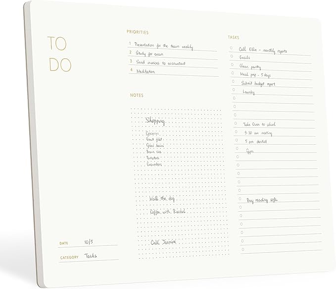 Elegant To Do List Notepad with Mouse Pad Feature, 11.22" x 7.87", 50 Tear-Off Sheets, Gold Foiled, Daily Planning, Eco-friendly To Do List Planner, FSC™ Certified To Do List Notebook for Work