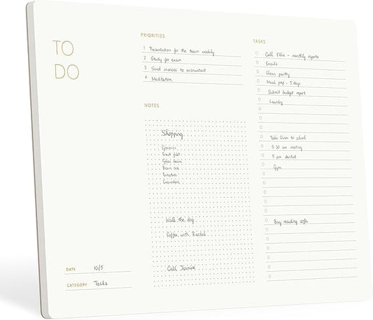 Elegant To Do List Notepad with Mouse Pad Feature, 11.22" x 7.87", 50 Tear-Off Sheets, Gold Foiled, Daily Planning, Eco-friendly To Do List Planner, FSC™ Certified To Do List Notebook for Work