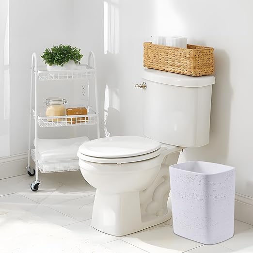 Polytree White Travertine Stone Bathroom Trash Can 1.8 Gallon(7 Liter) Small Kitchen Garbage Can,Living Room Bedroom Trash Can, Decor Wastebasket for Home Office