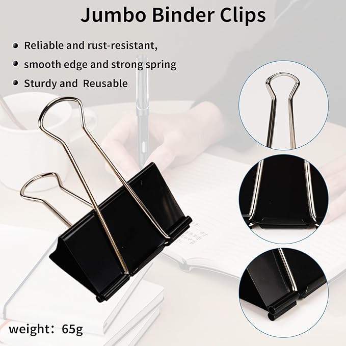 Jumbo Binder Clips 3 Inch - Extra Large Binder Clips 10 Pack, Heavy Duty Office Binder Clips for Paper, Documents, School & Office Supplies (10, 3 inch)