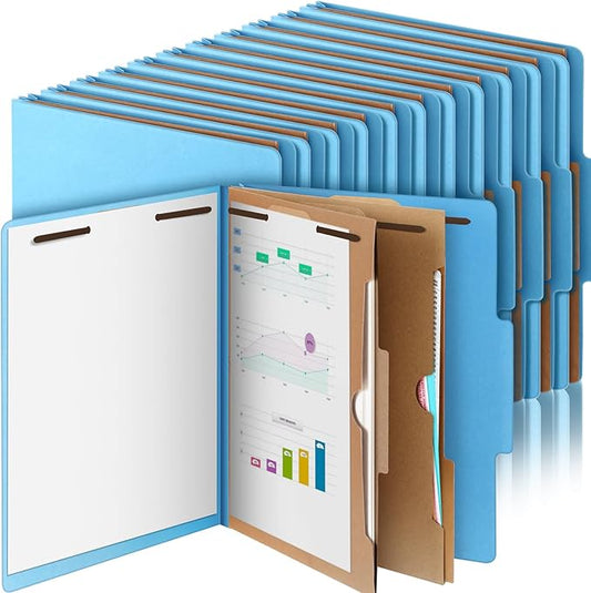 Skyygemm 24 Pcs Classification Folders Letter Size, 2 Pocket Dividers Pressboard File Folder with Fasteners, Expanding File Organizer Bulk for Teachers, Clergy, Office, Church, Christmas (Blue)