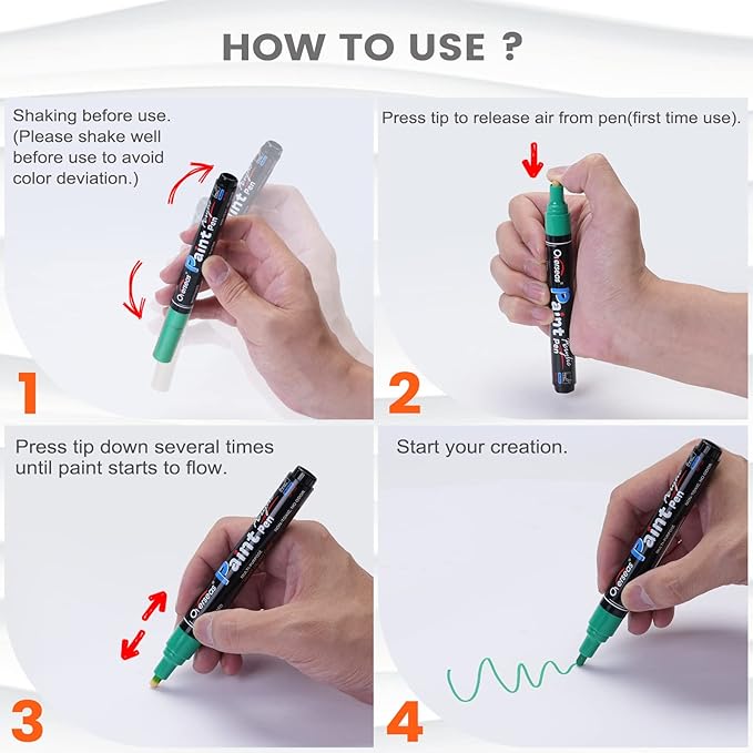 Overseas White Paint Pens Paint Markers - Permanent Acrylic Markers 2 Pack, Water Based, Quick Dry, Waterproof Marker Pen for Rock, Wood, Plastic, Metal, Canvas, Glass, Fabric, Mugs. Medium Tip