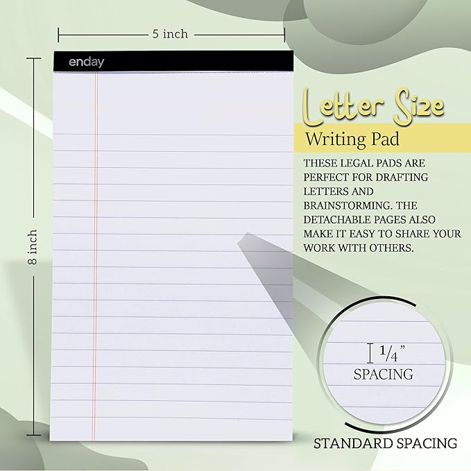 Emraw White Jr. Perforated Edge Legal Ruled Universal 50 Sheets Letter Writing Pad- 50 Ct. 5" x 8" inch (Pack of 6)