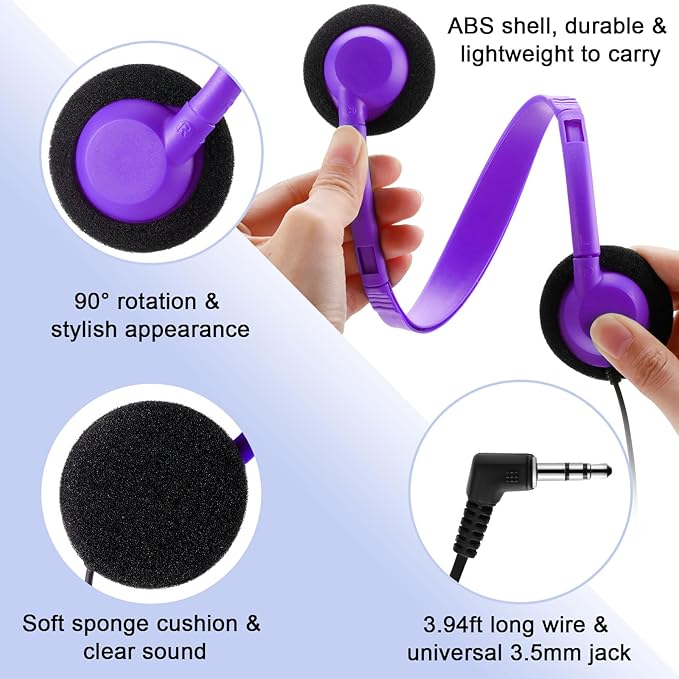 Yunsailing 10 Pack Class Set Headphones for Students Bulk School Headsets Earphones with 3.5mm Jack Classroom Must Haves Teacher Supplies for Adults Laptop Computer (Mixed Color)