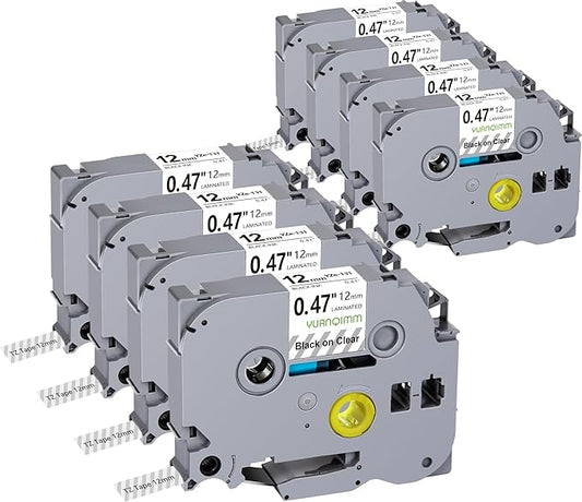 TZe TZ Tape 12mm 0.47 Laminated Clear Label Tape Compatible with Brother TZe-131 TZe131 TZ-131 TZ131 Tape Replacement for Brother Label Maker PTouch PTD210 PTD220 PTD600 PTD410 Printer, 8-Pack