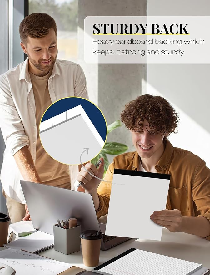 Note Pads 8.5 x 11 Wide Ruled Lined Writing Note Pad for Office 4 Pack White Legal Pads 8.5 x 11", 30 Sheets per White Notepad 28 Lines Lined Paper Pads for School Perforated Legal Notepads for Work