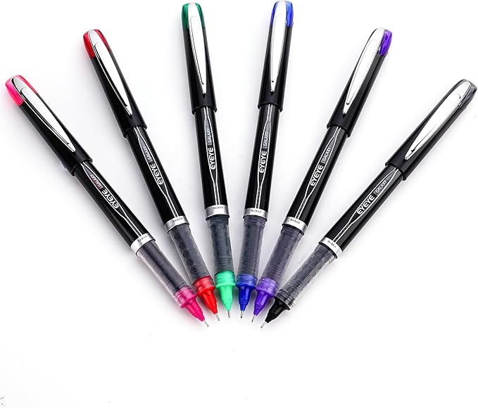 EYEYE 0.5mm Rollerball Pens 6 Assorted Colors, Extra Fine Point Needle Pen Quick Dry, Liquid Ink Pens Fine Point Smooth Writing Pen for Journaling, Note Taking, Office, School Supplies