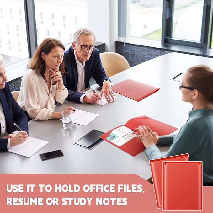 Henoyso 200 Pcs Plastic Folders with Clear Front Pockets Bulk Heavy Duty File Folders with 2 Pockets and Card Slot for Student Teacher Back to School Supplies Office Presentation (Red)