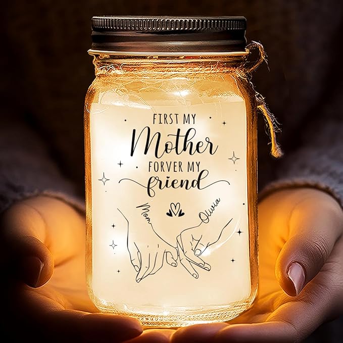 First My Mother Forever My Friend - Family Personalized Mason Jars, Mothers Day Birthday Gifts for Mom Grandma Family, Mother Daughter Gifts for Her, Centerpiece Table Decorations