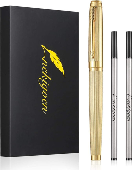 Rollerball Pen for Men Women Luxury Metal Executive Pens Home Office Use with 2 Extra Refills Black Ink 0.7mm G2(gold)