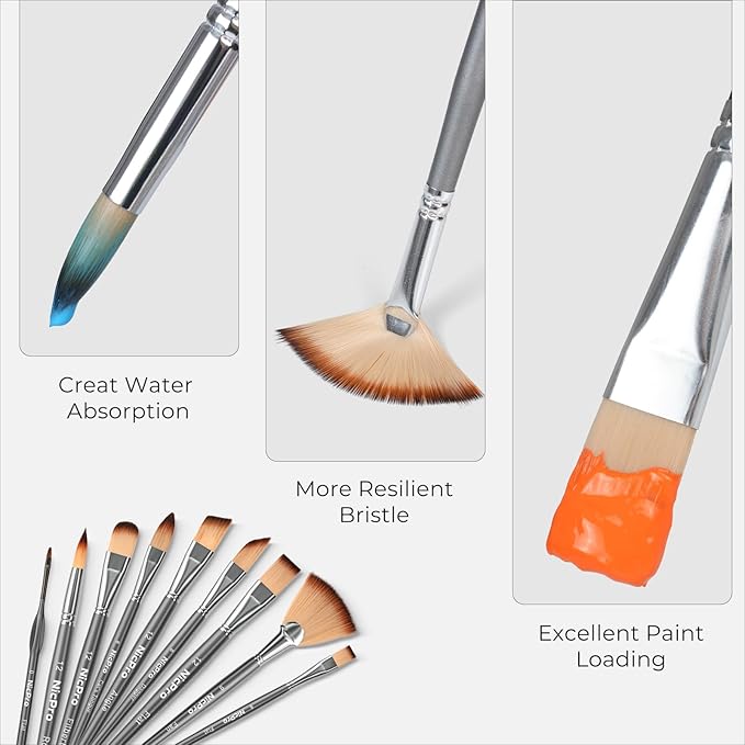 Nicpro 40 PCS Paint Brush Set, Professional Acrylic Paint Brushes with Palette Knife and Canvas Roll, Suitable for Acrylic Painting, Oil, Watercolor, Gouache, Art Supplies Painter Gifts for Artist