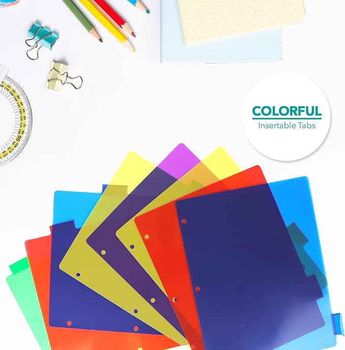 Darice 8-Tab Plastic Dividers 24 Pcs - Binder Dividers with Tabs - Multicolored Plastic Divider for 3 Ring Binder - File Organization – Ideal for Office, Back to School Supplies