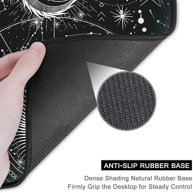 Auhoahsil Mouse Pad, 12 x 10 in Tarot Style Sun Moon Computer Mouse Pad for Desk, Premium-Textured Non-Slip Rubber Stitched Edges Waterproof Square Mouse Mat for Gaming Work Wireless Mice, Black