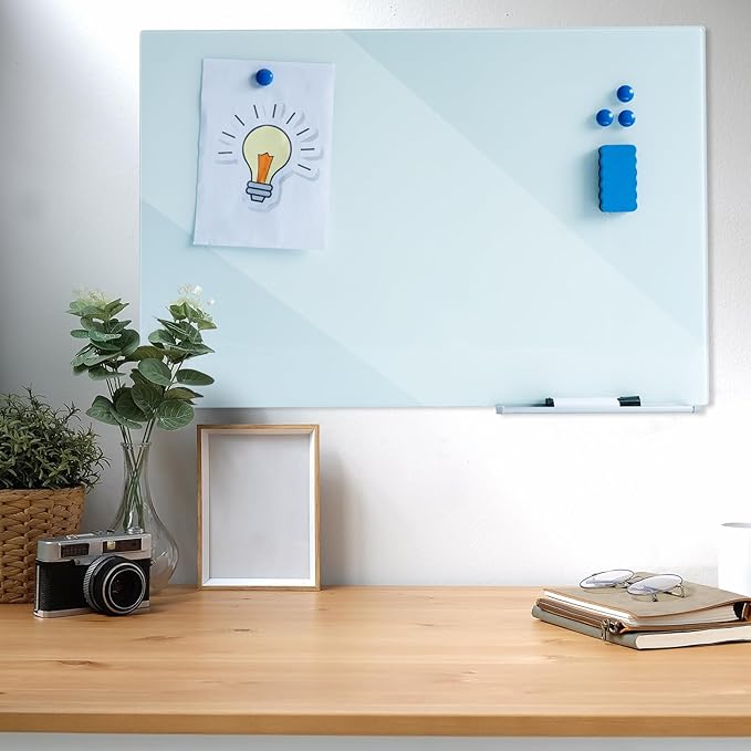 Magnetic Glass Writeboard 36"X24" Hole-Free Premium Tempered Dry Erase Whiteboard Bulletin Message Boards (White)