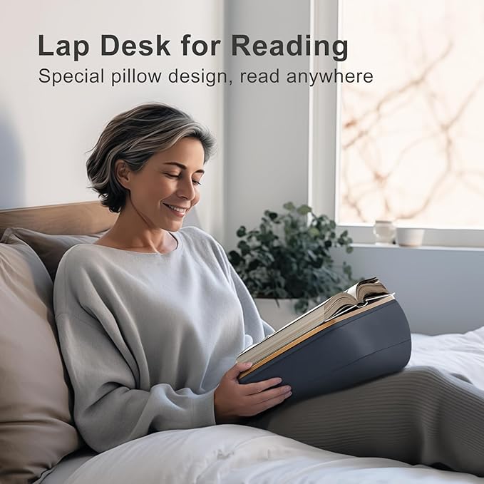 Lap Beanbag Book Stand for Hands Free Reading Comfortable Reading Pillow Stand Minimize Neck Strain Perfect Idea for Book Lovers in Dorm Room or Anywhere Else with Bookseat(Gray)