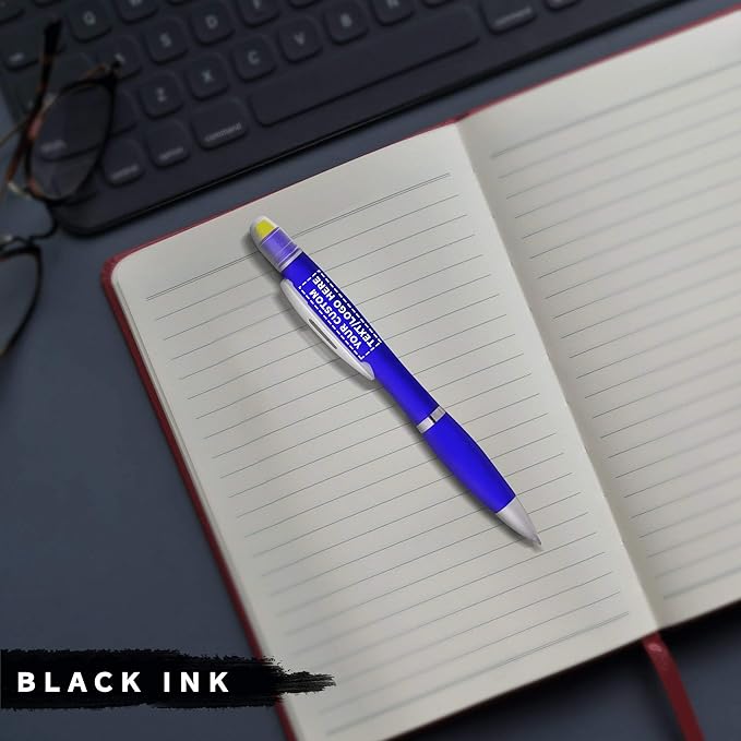 DISCOUNT PROMOS 10 Marathon Gel Highlighter Pens Pack - Customizable Text, Logo - Twist Mechanism, Ballpoint - Blue