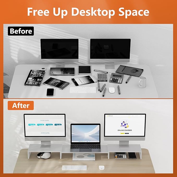 Triple Monitor Stand Riser, Extra Long Monitor Lift for 3 Monitors, Dual Monitor Stand with Length and Angle Adjustable