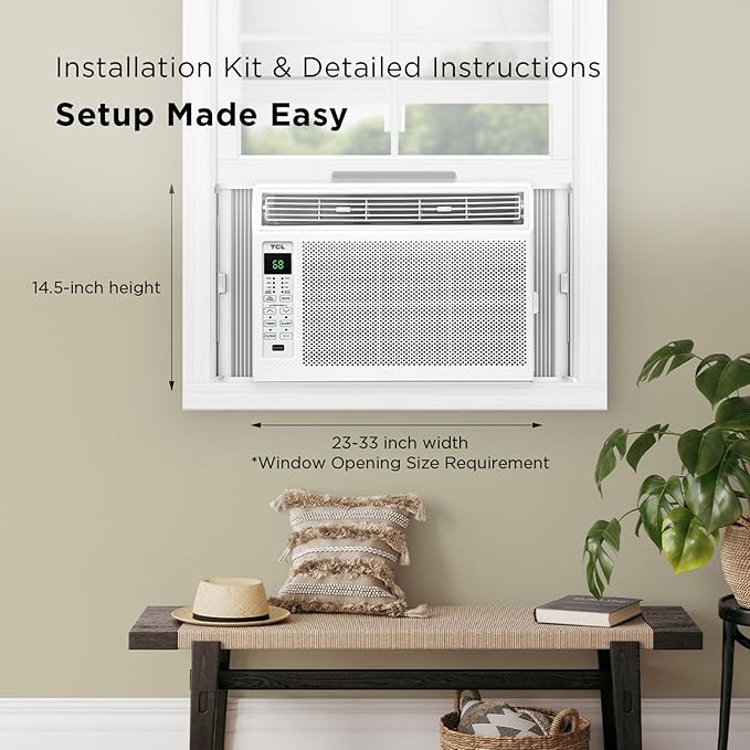 TCL H6W23W 6,000, 115V, AC for Rooms Unit 6000 BTU Window Air Conditioner, Fan & Dehumidifier, 250 Sq. Ft, Remote Control, Easy-to-Use, Reusable Filter, White