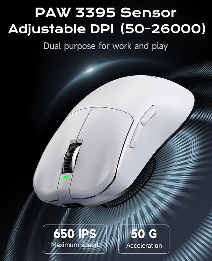VGN Lightspeed Wireless Gaming Mouse with Dual-Mode 2.4G/Type-C Wired - 25K Sensor - 26,000 DPI - 55g Lightweight - 6 Programmable Buttons - Up to 200h Battery Life for PC/Mac- F1 Pro Max White