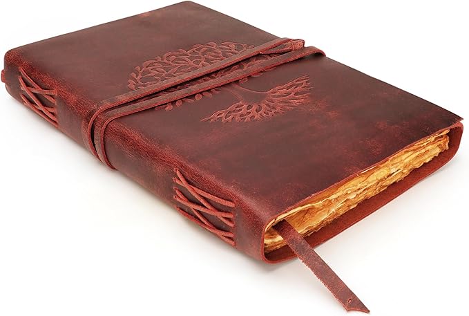 LUXEORIA Tree Of Life Leather Journal for Women and Men, Handcrafted Leather Journal for Writing Womens, Sketchbook, Travel Diary with Unlined Deckle Paper, Wine Red 8x13