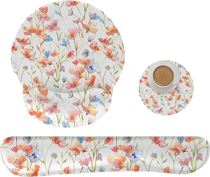 RICHEN 3 PCS Computer Mouse Pads for Desk with Coaster Set, Non-Slip Keyboard Wrist Rest and Mouse Pad Set, Ergonomic Design (YKMWR-52)