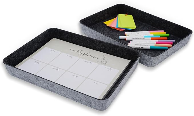 Welaxy 2-piece Office desk drawer organizer tray letter-size documents paper book file Folder Holder storage bins ( Charcoal )