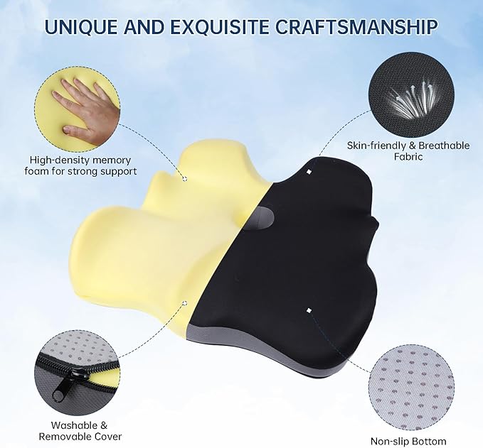 Seat Cushion, X-Large Memory Foam Office Chair Cushion, for Pressure Relief Sciatica & Pain Relief for Long Sitting Hours on Office/Home Chair, Car, Wheelchair