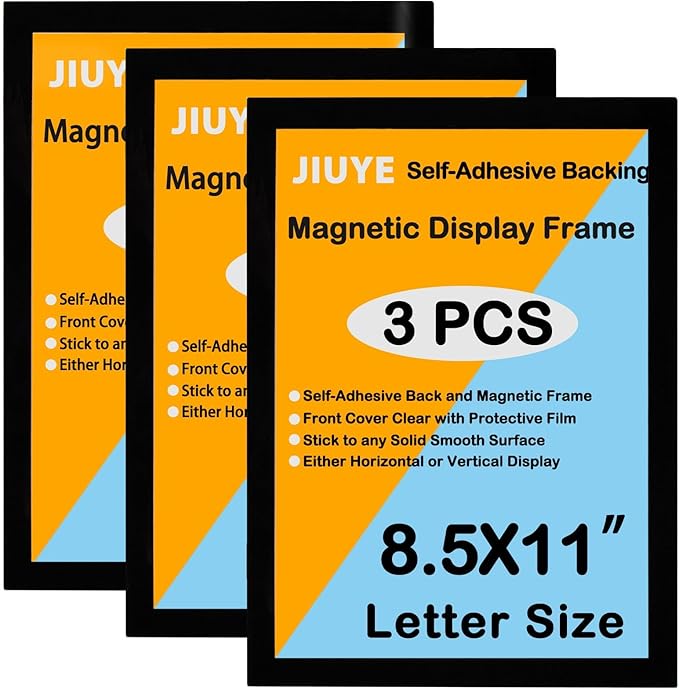 3Pcs Self Adhesive Magnetic Sign Holder 8.5 x 11 inches,Wall Mount Plastic Display Frame,Adhesive Magnetic Framed Paper Document Sign Holder for Home Office Store,Black
