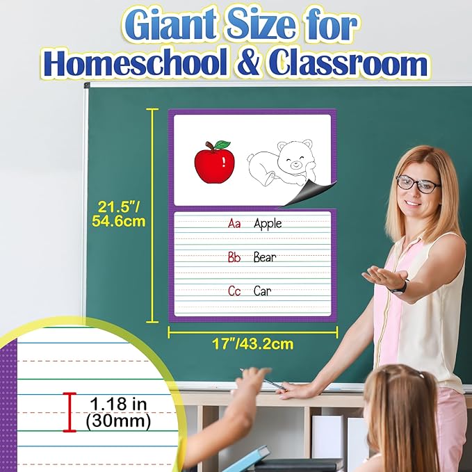 Aizweb Giant Magnetic Draw & Write Paper,Dry Erase Handwriting Lined for Classroom Whiteboard Accessories, Writing Chart Paper Teacher Must Have Homeschool Teaching Supplies,Teacher Essential