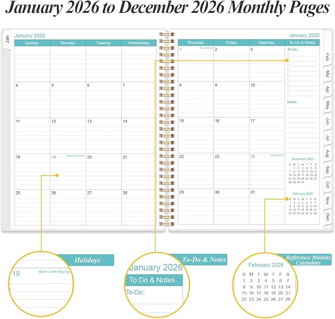 2026 Planner - Weekly Monthly Planner 2026 from January 2026 to December 2026 with 12 Monthly Tabs, Flexible Cover, Inner Pocket, 8.5" x 11", Rose Floral