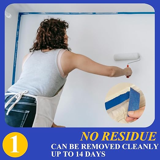 Premium Blue Painters Tapes, Masking Master Tape, No Residue & Easy Removal, Painting Tape for Painter, DIY Paper Arts & Crafts, Spraying Drywall Paint, 12PCS 1.88 Inches x 60.1 Yd Painter's Tape