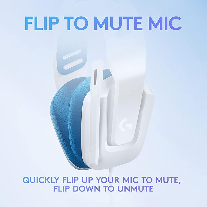 Logitech G335 Wired Gaming Headset, with Flip to Mute Microphone, 3.5mm Audio Jack, Memory Foam Earpads, Lightweight - White
