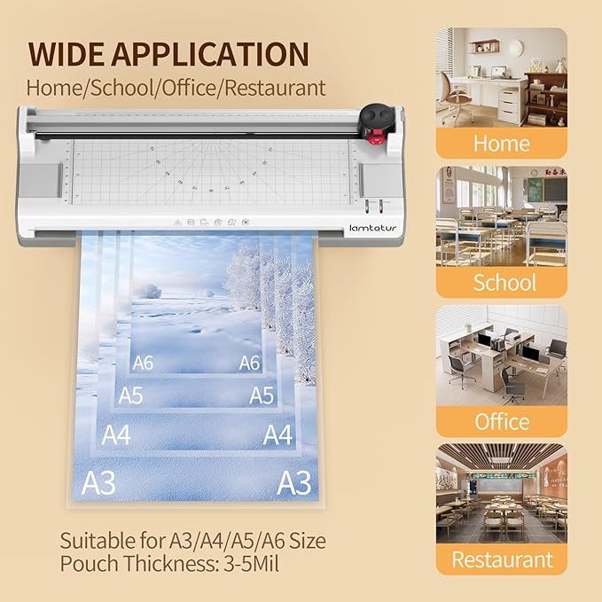 Laminator Machine 13Inch Wide with 120 Letter Size Laminating Sheets for A3/A4/A6,11X17 Thermal Hot&Cold 2 Roller Laminated 3-5Mil with Paper Cutter, Corner Rounder for Office Home School Teacher Use
