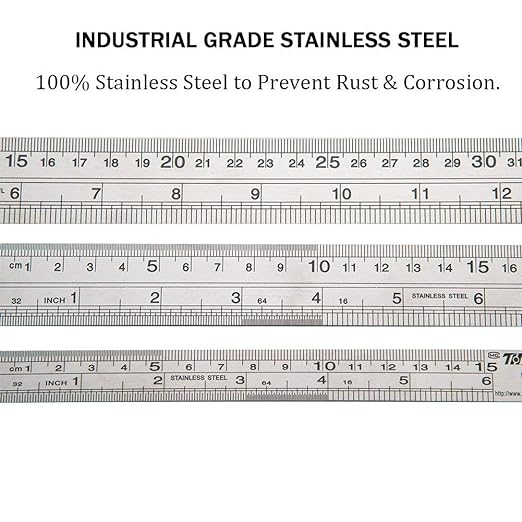 ZZTX Metal Straight Edge Ruler Set - Stainless Steel 6 Inch, 12 Inch, 16 Inch - Bulk Set of 3