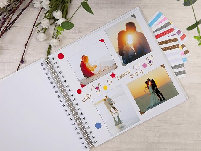 potricher 10 x 10 Inch DIY Scrapbook Photo Album 80 Pages Thick Kraft Blank White Paper Memory Book for Wedding and Anniversary Family (White, 10 Inch)