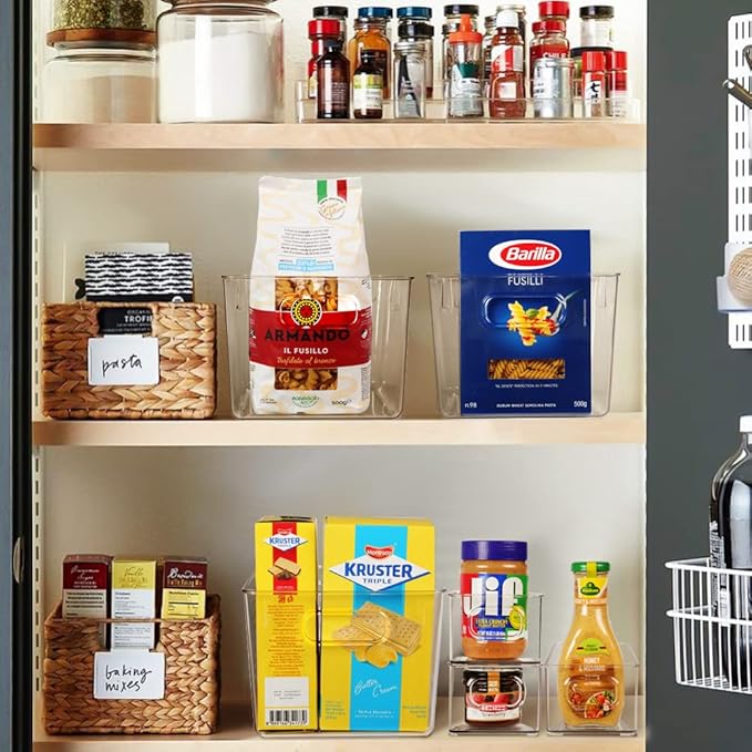 Set of 8 Clear Plastic Storage Bins, 4 Large and 4 Small Stackable Storage Containers for Pantry Organization and Kitchen Storage Bins,Home Edit and Cabinet Organizers