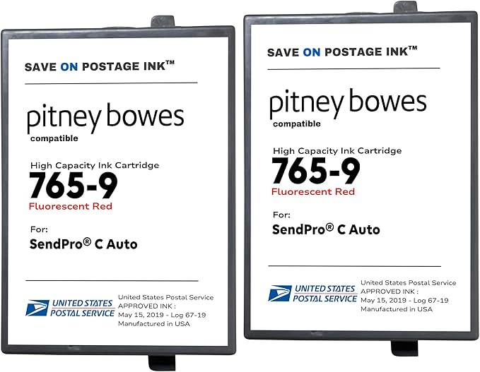 Save On Postage Ink 765-9 Compatible PB 765-9 SendPro MailStation Postage Meter Ink - Compatible PB Postage Meter Ink Cartridge for DM 300c, 400c, 450c and 475c | 2 Pack